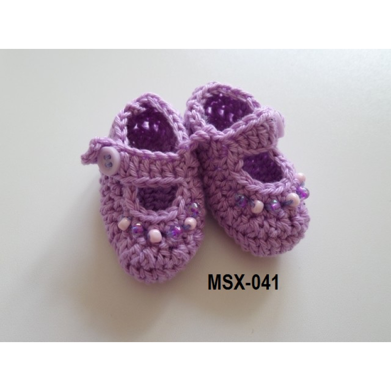 Gehaakte bandschoen lila met lila kraaltjes   - K